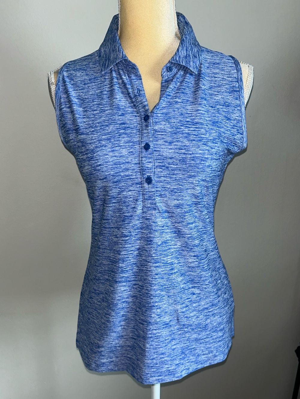 NWT Under Armour Heat Gear Golf Blue Heathered Sleeveless Polo Tank Sz S
